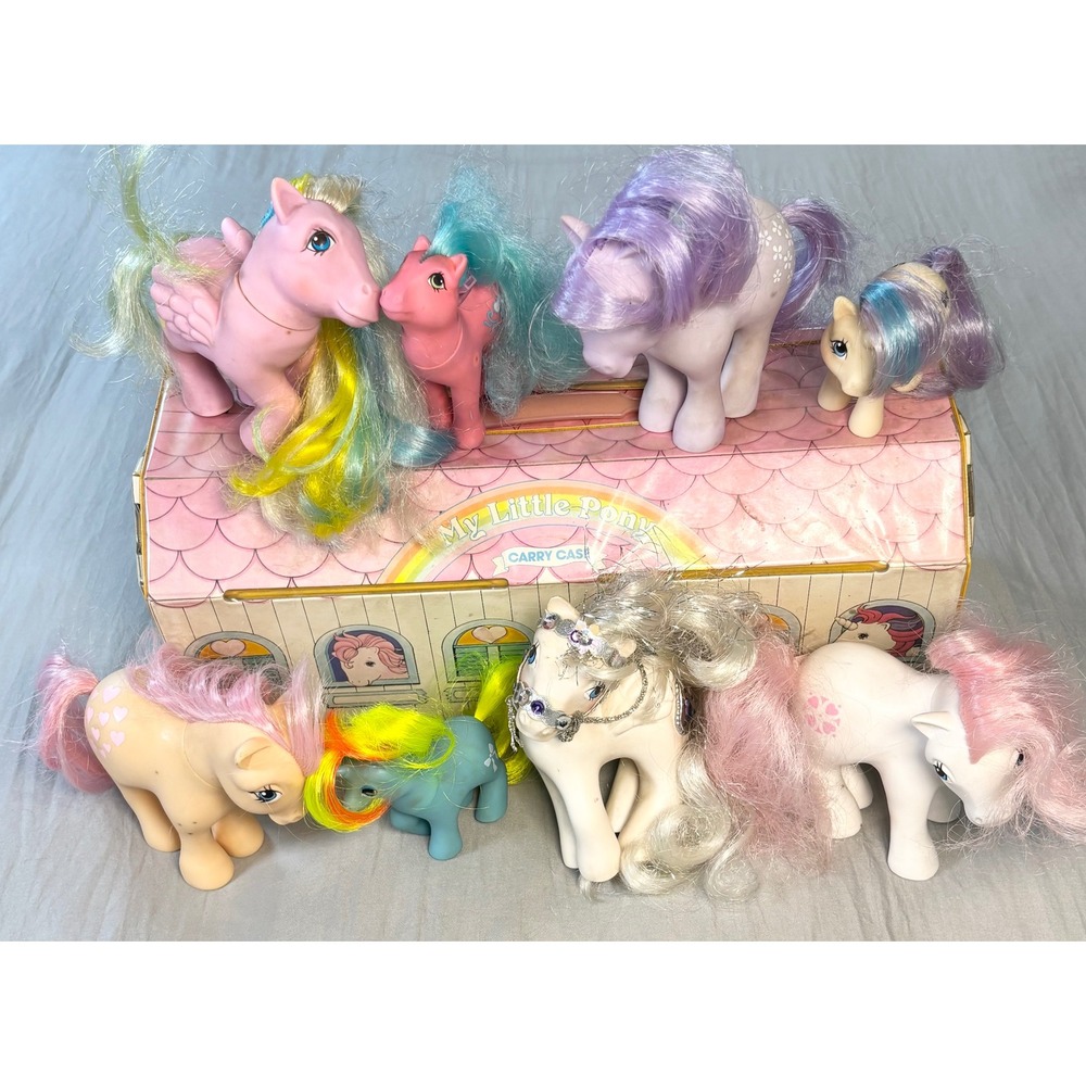 Vintage My Little Pony G1 Lot of 8 with carrying case 80s